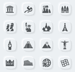 Travel and Wonders icons set