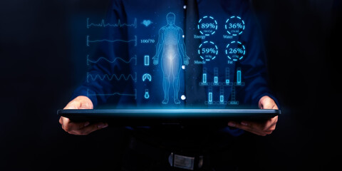 Hologram screen, scan the body, show the nutrients in the body