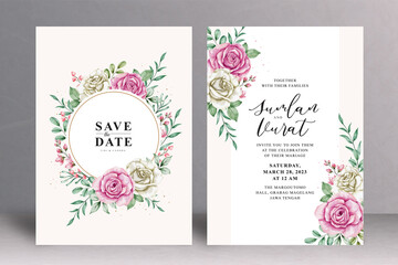 Beautiful Wedding Card Template with Watercolour Flowers