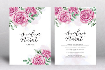 Beautiful Wedding Card Template with Watercolour Flowers