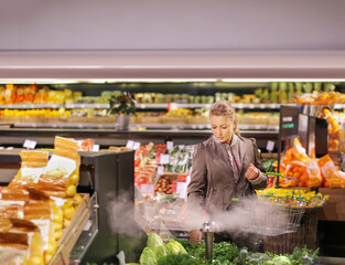 Woman buying fruits and vegetables  at the market