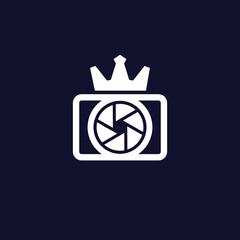 photography logo icon with camera and crown