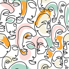 Abstract Boho Face line art vector seamless repeat pattern - 448230701