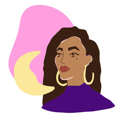 Abstract women portraits in pastel colors. Collection of contemporary art posters. Abstract paper cut elements, fruits, sun, moon, pottery, abstract shapes.