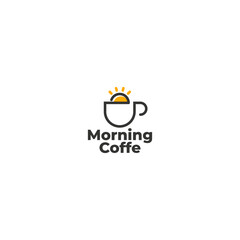 minimalist line art coffe cup with morning sun logo design.