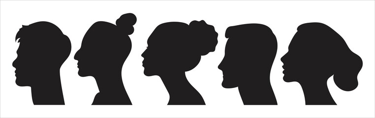 Beautiful silhouette heads of men and women. Flat style illustration.