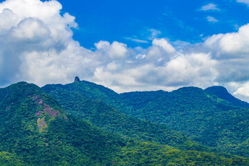 Abraao mountain Pico do Papagaio with clouds Ilha Grande Brazil.