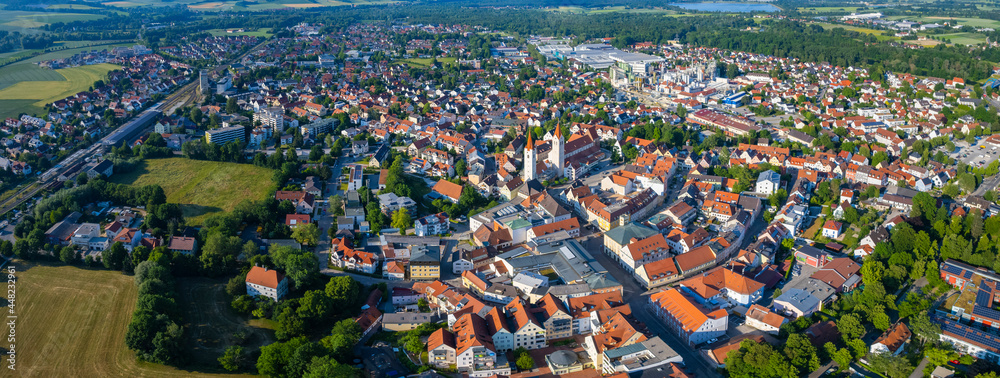 Wall mural Aerial view of the city Moosburg in Germany, Bavaria on a sunny afternoon spring day - Wall murals