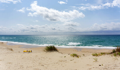 Fototapeta na wymiar Sand dunes and Le Pin Sec beach in the Gironde coast 