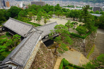 Aerial view of Kochi city from Kochi Castle or Kochi-jo in Kochi, Japan - 日本 高知県 高知城 天守閣からの景色