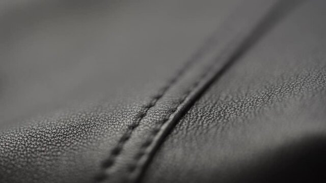 Slow motion handheld shot of soft gray brown leather closeup