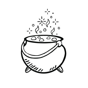 Cauldron of potion. Stock vector illustration.