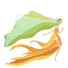 Beautiful bright cartoon flat illustration of forest fairy Mavka. Fabulous drawing for a children's book or encyclopedia of magical creatures. Legends and myths of Eastern Europe. Stylish character