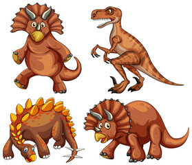 Set Brown Dinosaur Cartoon Character