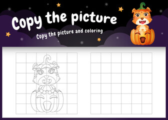copy the picture kids game and coloring page with a cute tiger using halloween costume