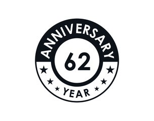 62 years anniversary badge vector design
