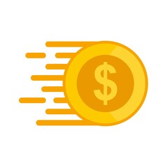 Fast coin money transfer icon flat isolated vector