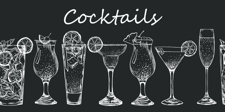 Chalkboard drinks menu. Stock vector illustration.