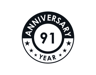 91 years anniversary badge vector design
