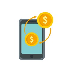 Smartphone money transfer icon flat isolated vector