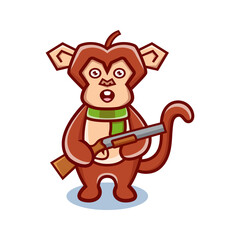 cute monkey cartoon animal holding a shotgun
