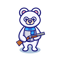 cute polar bear cartoon animal holding a shotgun