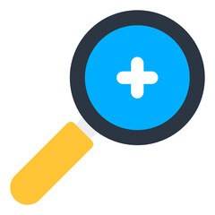 Plus sign under magnifying glass, icon of zoom in