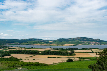 Fototapeta premium the main subject is out of focus, Nove Mlyny reservoirs water lake landscape view summer blue sky happy vacation tourist