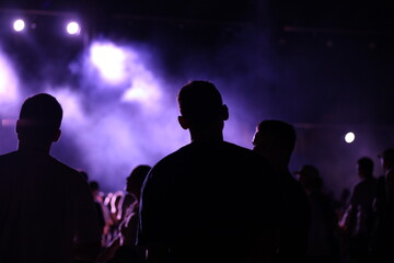 Silhouettes of people dancing at summer music festival
