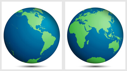 Globe map of the world, planet Earth. Western and Eastern Hemisphere.