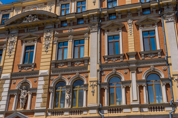 Fototapeta na wymiar Beautiful 19th-century Russian facades in central Odessa, Ukraine