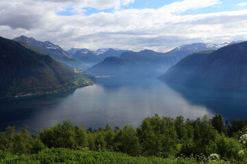 Fototapeta na wymiar Eidsdal countryside and fjord, Norwegian Scenic Route Geiranger-Trollstigen 