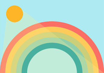 colorful rainbow illustration with a mix of bright and beautiful colors in the clear blue sky and warm sunlight