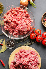 Composition with fresh forcemeat on dark background