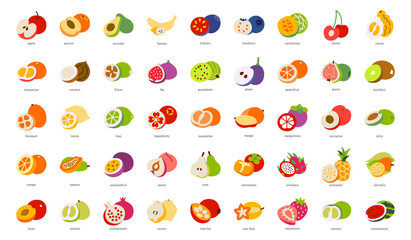 Vector fruits icon set isolated on white background.  - obrazy, fototapety, plakaty