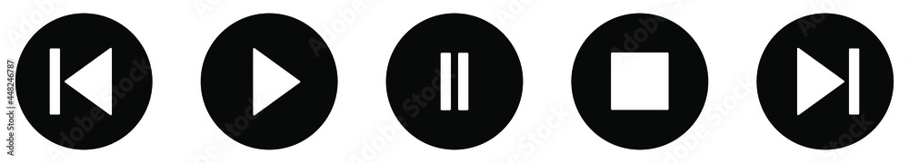 Wall mural set of black audio buttons. black round buttons. vector illustration. isolated player buttons on whi