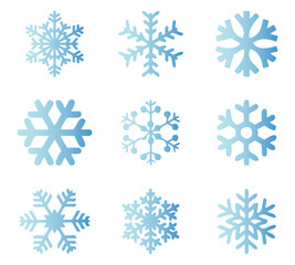 Snowflake vector icon set in blue gradient color