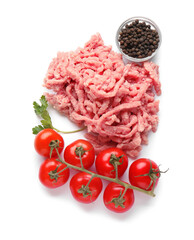 Composition with fresh forcemeat on white background