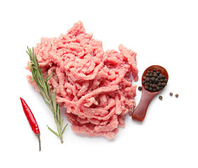 Composition with fresh forcemeat on white background