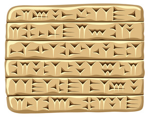 Akkadian cuneiform, assyrian and sumerian writing. Old script alphabet babylon in mesopotamia carved on clay or stone. Language of ancient civilization middle east. - obrazy, fototapety, plakaty