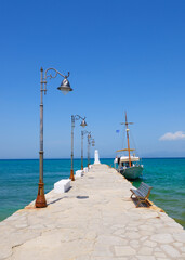 Pier in the Aegean Sea, Pefkohori, Kassandra, Chalkidiki, Halkidiki, Greece
