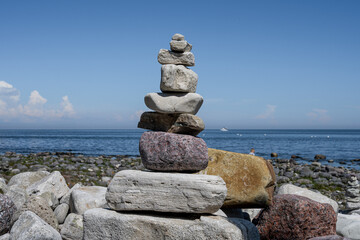 Fototapeta na wymiar A stack of stones on a beach. Picture from the Baltic Sea island of Oland