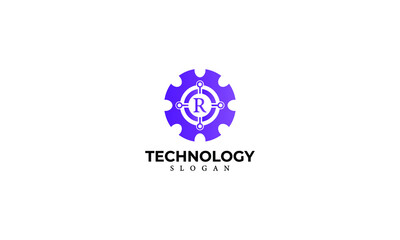 Alphabet R Technology Monogram Vector Logo Design, Letter R Technology Icon Template