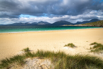 A summer 3 shot HDR image of the wonderful Luskentyre, Losgaintir, Beach on the Isle of Harris, Western Isles, Scotland