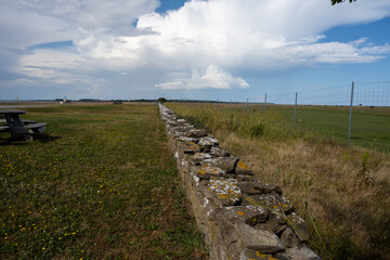 Fototapeta na wymiar A limestone wall in a moor landscape. Picture from the Baltic Sea island of Oland