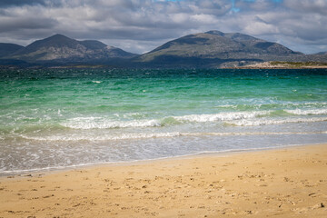 Fototapeta na wymiar A summer 3 shot HDR image of the wonderful Luskentyre, Losgaintir, Beach on the Isle of Harris, Western Isles, Scotland