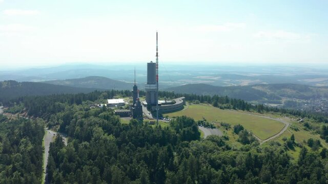 Feldberg Taunus Hessen Germany Funkturm Schmitten Aerial drone rotating panorama shot summer sun
