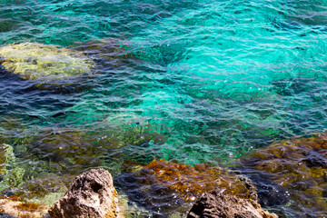 Clear Blue Aquamarine Water texture, Mediterranean sea beach, Copyspace