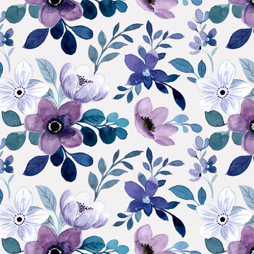 Seamless pattern of purple floral watercolor