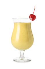 Glass of tasty banana daiquiri cocktail on light background